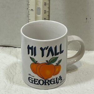 VTG Retro Hi Y’all From Georgia Peach White Souvenir Expresso Coffee Mug Cup